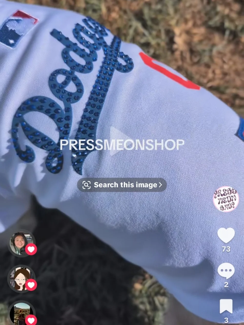 MLB White Stoned Dog Jersey with Blue Sequin 'Dodgers' Script